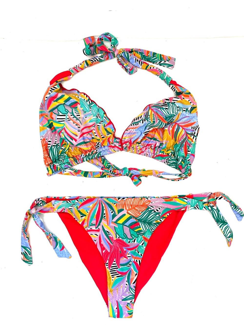 Birdsong Tropical Red Print Bikini Set Size 34DDD & Medium